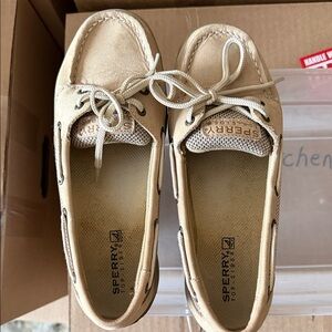 Sperry Light Tan Leather Boat Shoes with Rope Laces